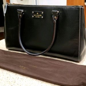 Kate Spade Black Leather Tote w/Polka Dot Interior